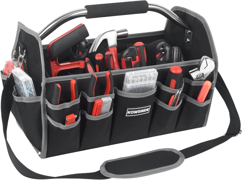 KOWSINDE 16 Inch Tool Bag, Electrician Tool Bag, Open Top Tool Bags, 26 Pockets Can Hold Many Tools, Steel Handle and Removable Shoulder Strap - Image 1
